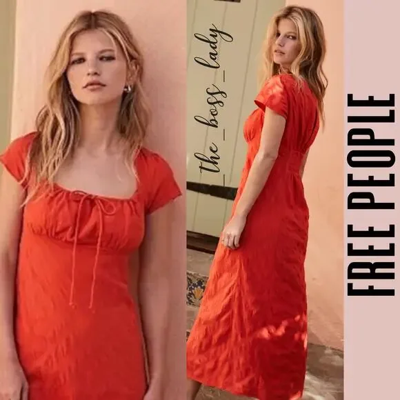 Free People midi dress cotton boho smocked back boho Medium